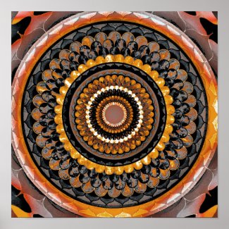 Orange flower mandala poster