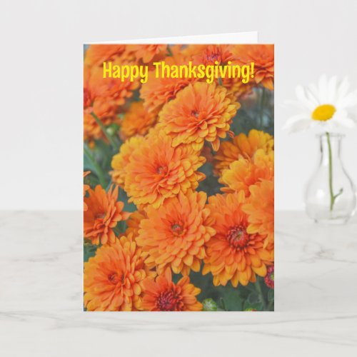 Orange Flower Mum Thanksgiving Greetings Card