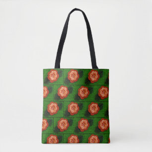 Orange Flower Nature Green Artisan Crochet Print  Tote Bag