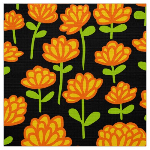 Orange Flower Pattern 240515 _ on Black Fabric