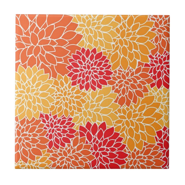 Orange Flower Pattern Ceramic Tile (Front)