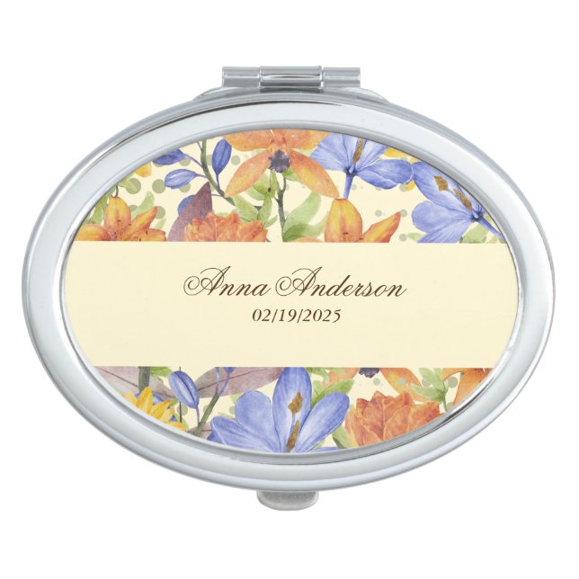 ORANGE FLOWER PATTERN COMPACT MIRROR (Front)