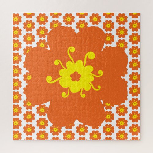 Orange Flower Pattern Frustrating Jigsaw Puzzle