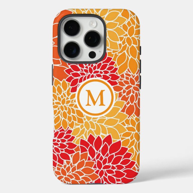 Orange Flower Pattern Monogram Case-Mate iPhone Case (Back)