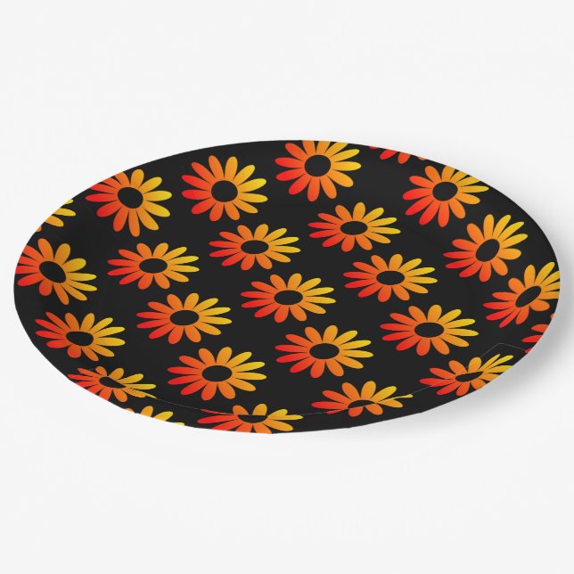 Orange Flower Pattern Paper Plates (Angled)