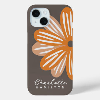 Orange Flower Personalized Name iPhone 15 Case