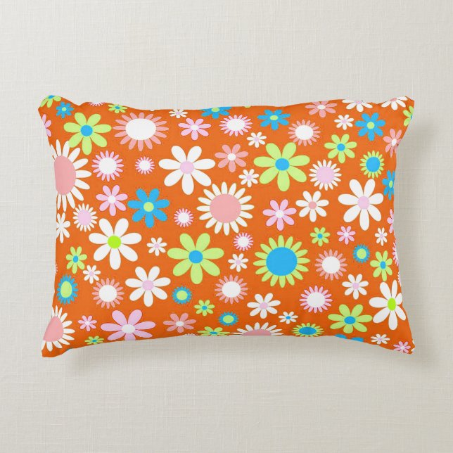 Orange Flower Power Decorative Pillow (Front)