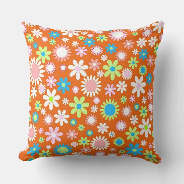 Orange Flower Power Throw Pillow (Front)