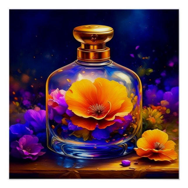Orange Flower Purple Perfume Bottle Poster (Front)