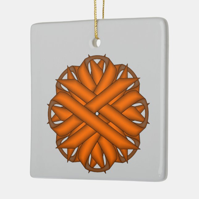 Orange Flower Ribbon by Kenneth Yoncich Ceramic Ornament (Left)