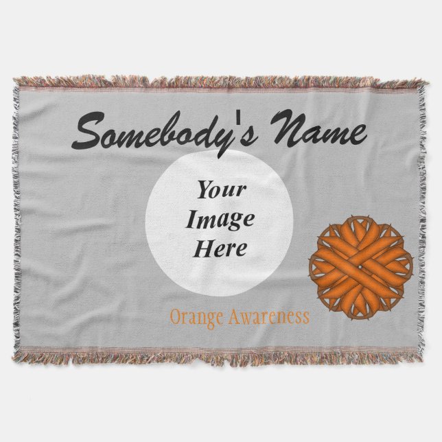Orange Flower Ribbon Template by K Yoncich Throw Blanket (Front)