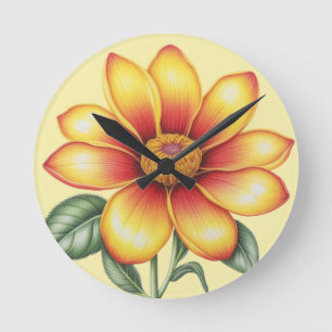 Orange Flower Round Clock