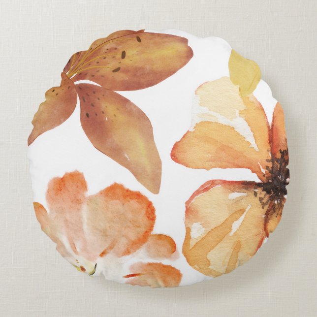 Orange flower round pillow (Front)