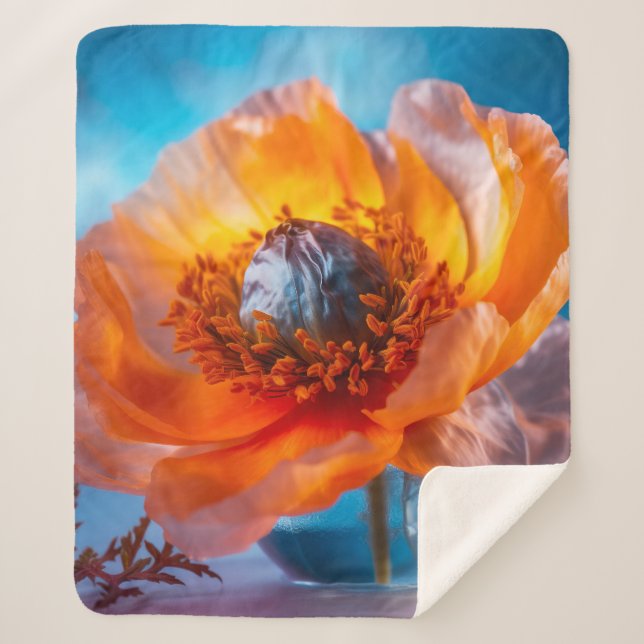 Orange Flower  Sherpa Blanket (Front)