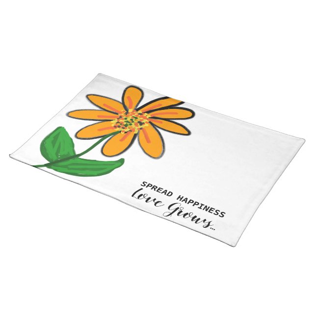 Orange Flower Spread Happiness Cloth Placemat (On Table)