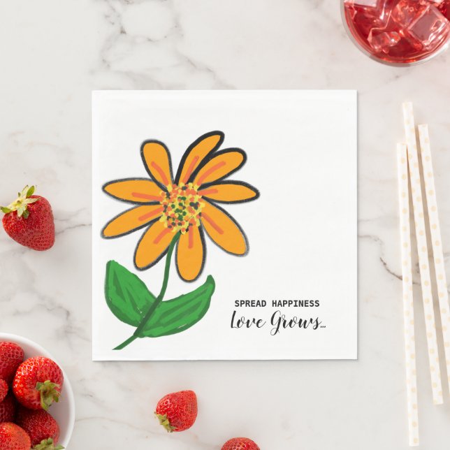 Orange Flower Spread Happiness Paper Napkins (Insitu)