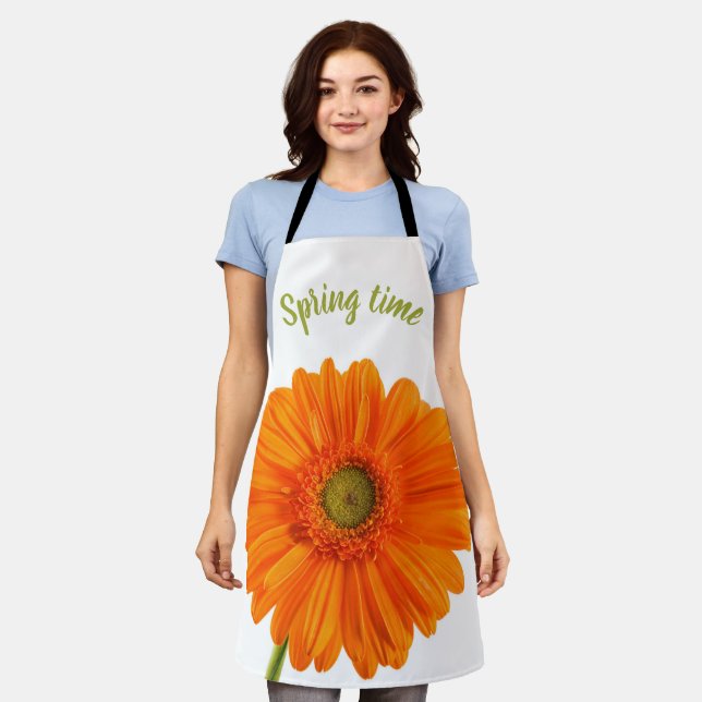 Orange flower spring time kitchen photo with text apron (Worn)