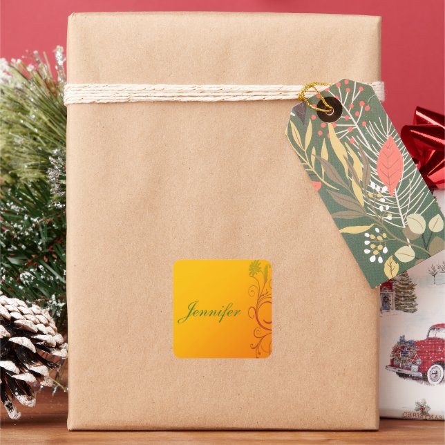 Orange Flower Square Sticker (Holiday)