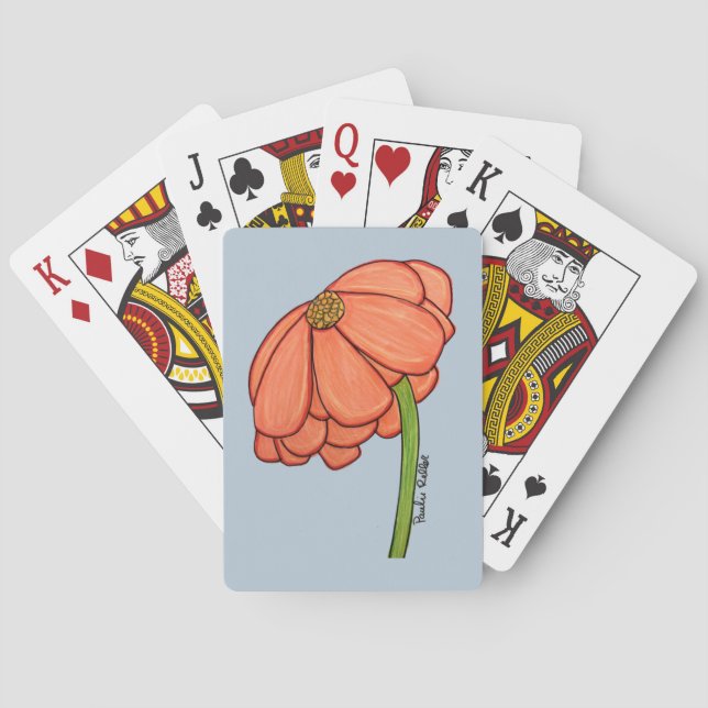 Orange Flower with Blue background Poker Cards (Back)
