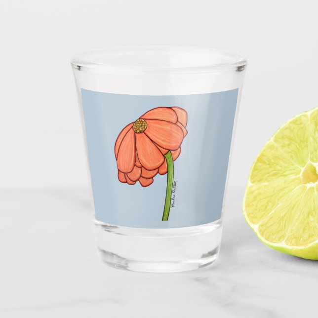 Orange Flower with Blue background Shot Glass (Front)