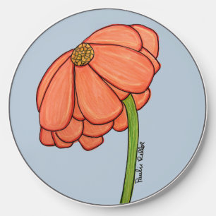 Orange Flower with Blue Background Wireless Charger