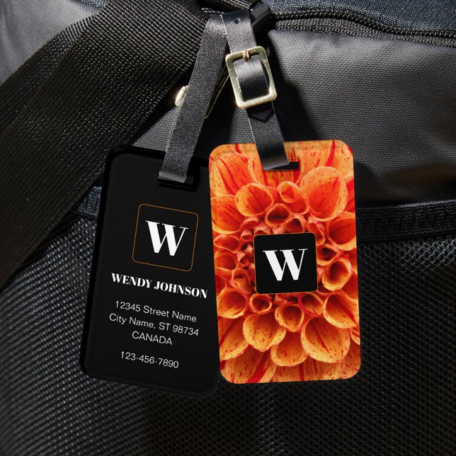 Orange Flower with Monogram Luggage Tag (Creator Uploaded)