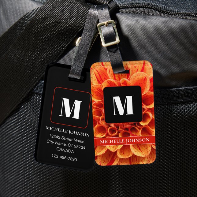 Orange Flower with Monogram Luggage Tag (Creator Uploaded)