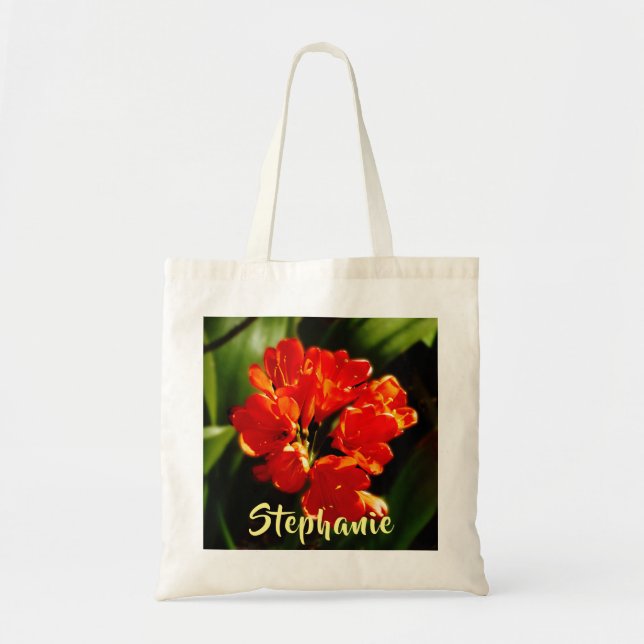 Orange Flower with Personalized Name Floral Cotton Tote Bag (Front)