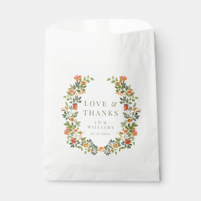 Orange flower wreath wedding thank you favor bags (Front)