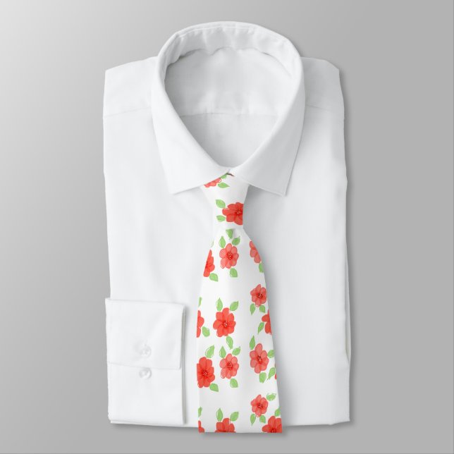 Orange Flowered Designer Neck Tie (Tied)