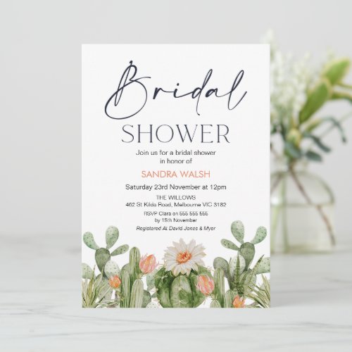 Orange Flowering Cactus Bridal Shower Invitation