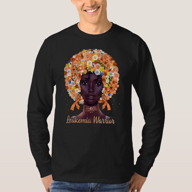 Orange Flowers Afro Hair Black Woman Leukemia Warr T-Shirt (Front)