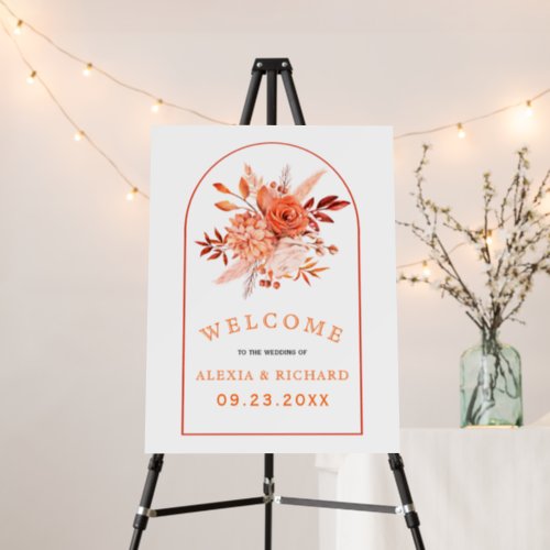 Orange flowers and arch floral welcome wedding foam board