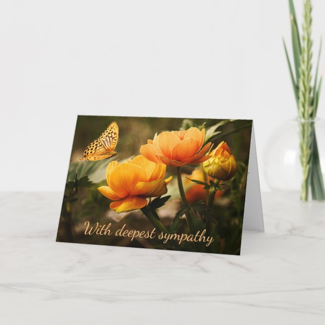 Orange Flowers and Butterfly Condolence Card (Front)