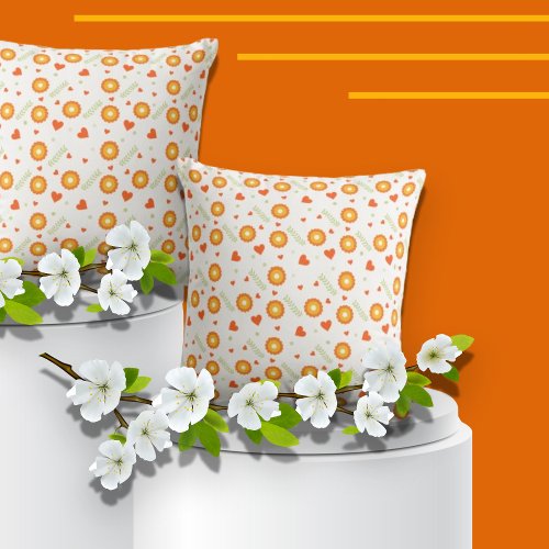 Orange Flowers And Hearts Pillow