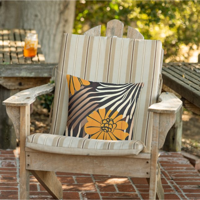 Orange flowers and leaves minimalist art outdoor pillow (Chair)