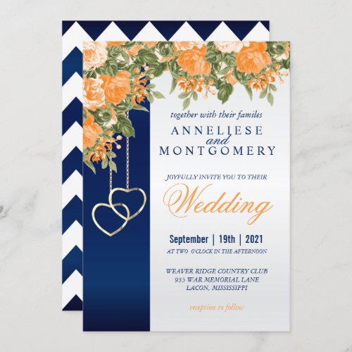 Orange Flowers and Navy Blue Invitation