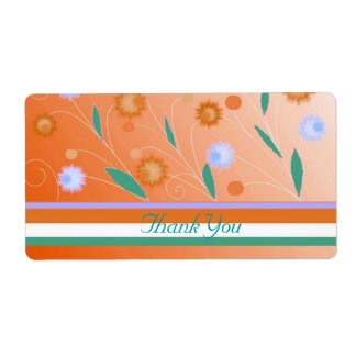Orange Flowers and Stripes Thank You Label