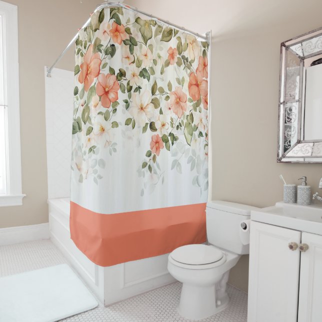 Orange Flowers and Vines Shower Curtain (In Situ)
