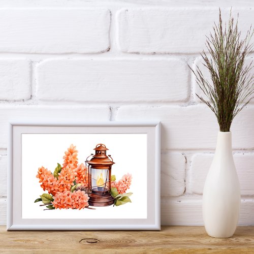 Orange Flowers and Vintage Lantern  Poster