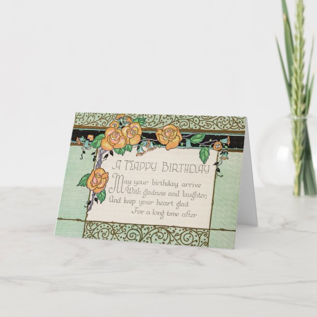 Orange Flowers Art Deco Rhyming Poem Birthday Card (Front)