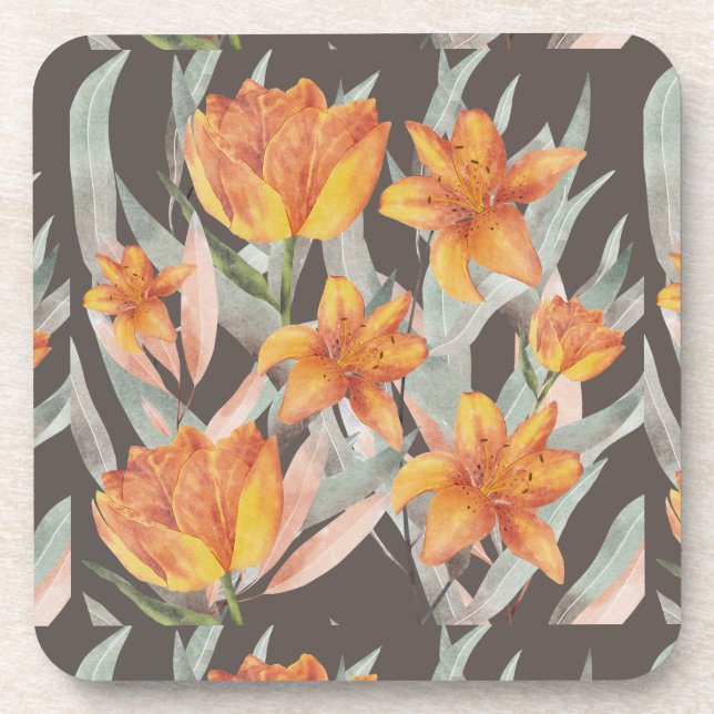 orange flowers beverage coaster (Front)