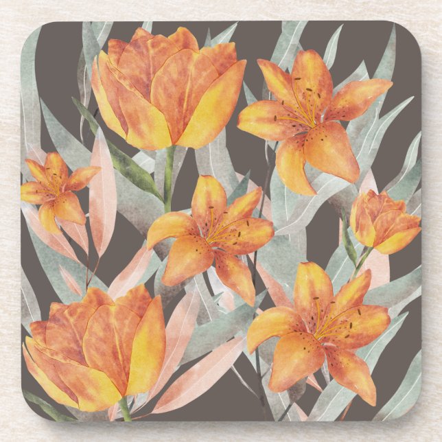 orange flowers beverage coaster (Front)