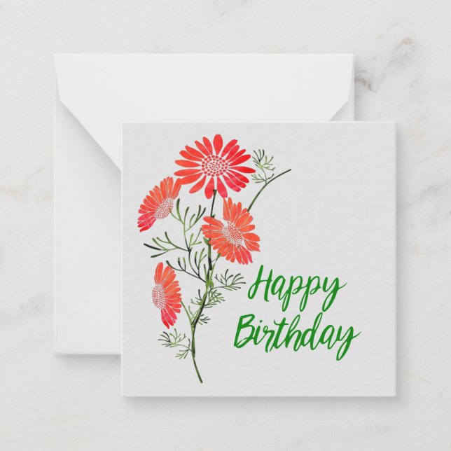 Orange Flowers Birthday Greetings Note card (Front)