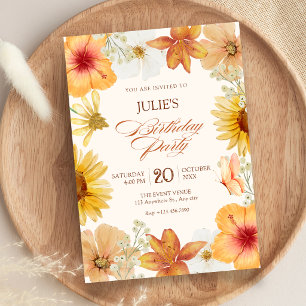 Orange flowers birthday invitation