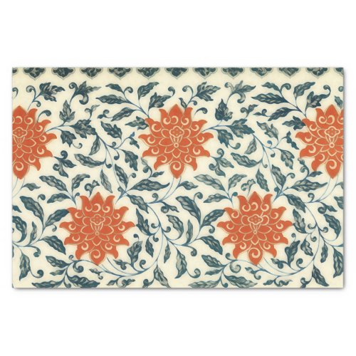 orange flowers _ blue stem _ Chinese pattern Tissue Paper