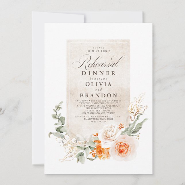 Orange Flowers Boho Elegant Rehearsal Dinner Invitation (Front)