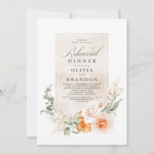 Orange Flowers Boho Elegant Rehearsal Dinner Invitation