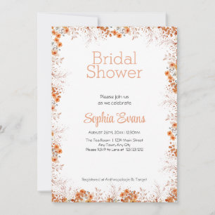 Orange Flowers Border White Bridal Shower Invitation