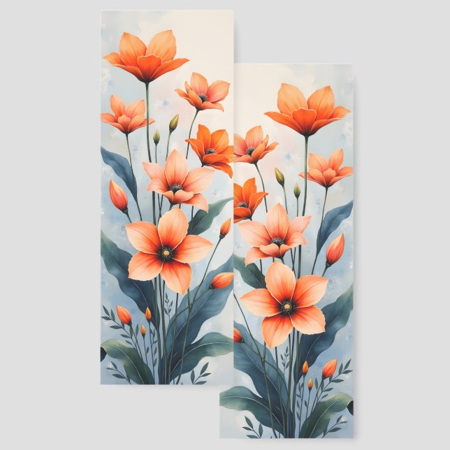 Orange Flowers Botanical Illustration Two-sided Bookmarks (Front & Back)